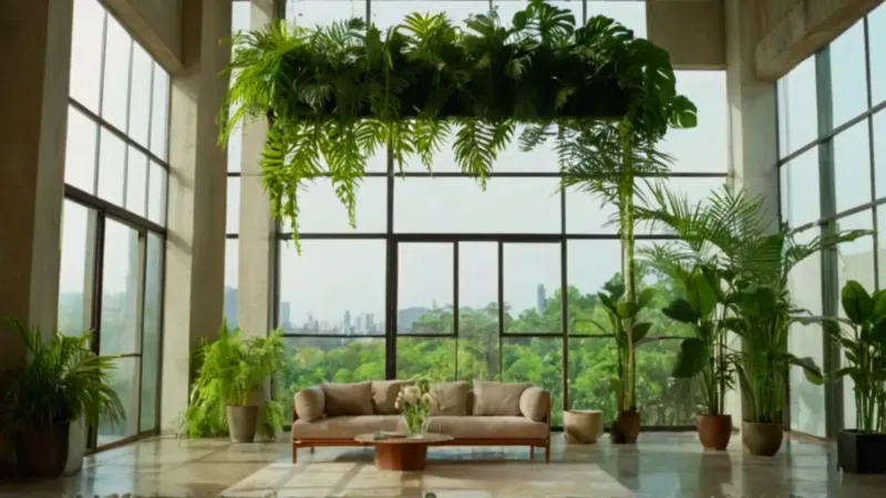 Mujer en una luminosa jungla urbana