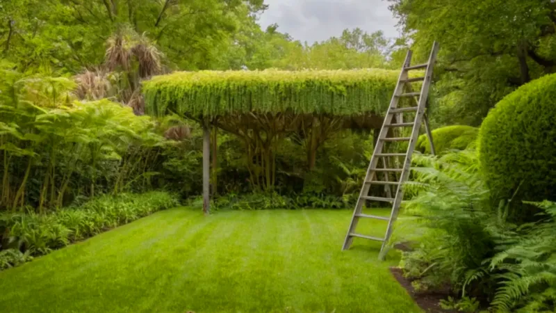 Podan un árbol en el jardín soleado