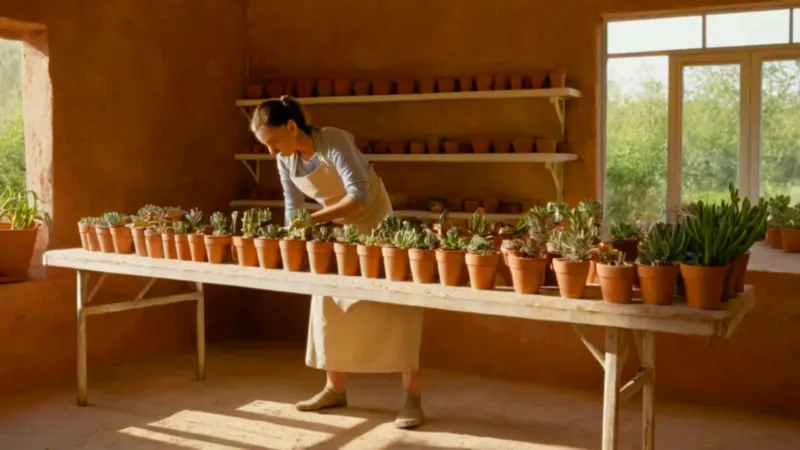 Un jardinero trabaja en su invernadero