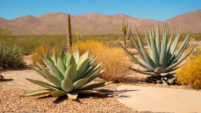 Jardinero cuida un agave bajo el sol