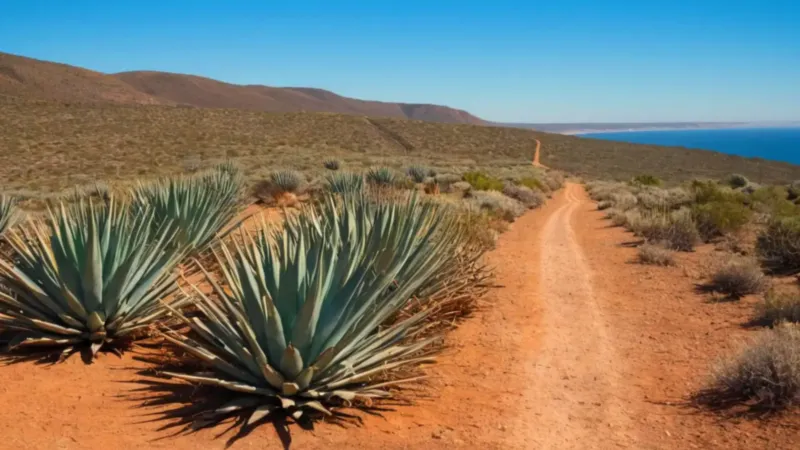 Acantilado costero con agaves frente al océano