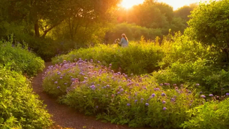 Alguien cuida con ternura flores moradas
