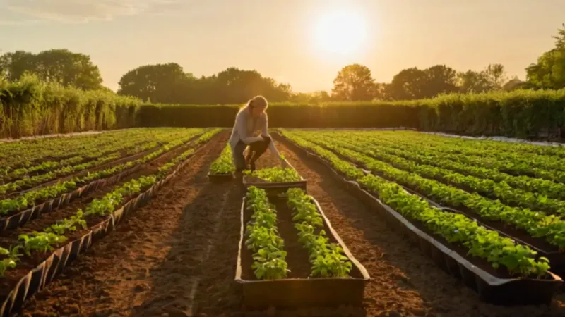 Una figura siembra en el jardín dorado