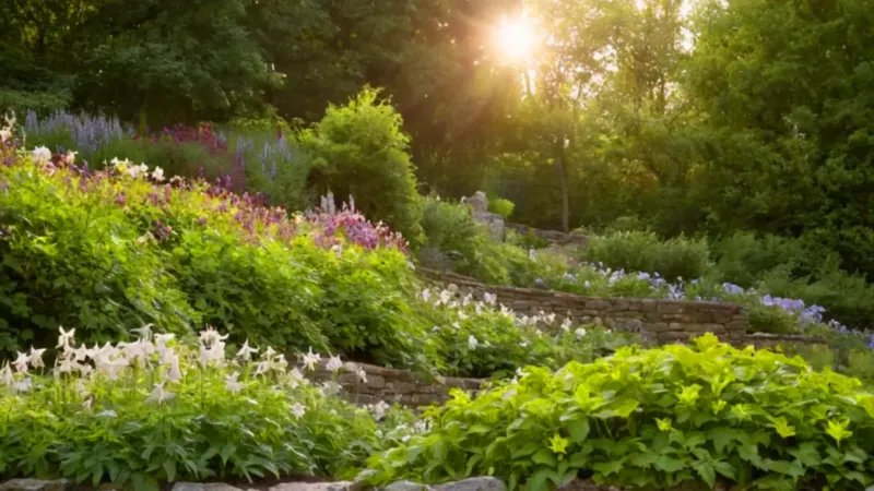 Una figura cuida el jardín al atardecer