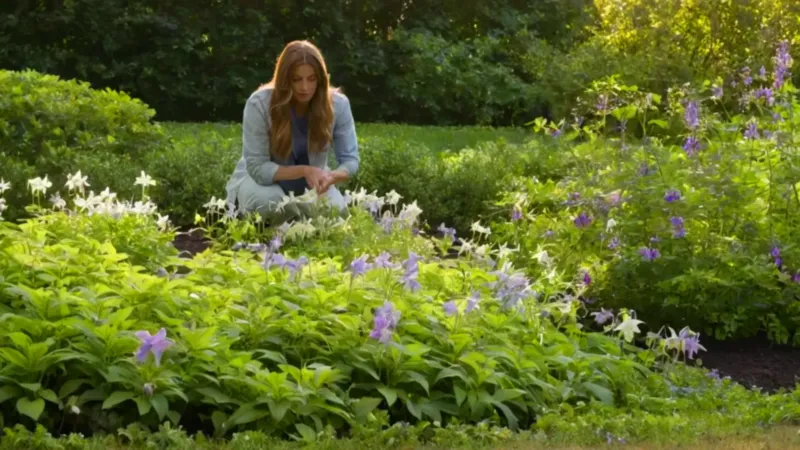 Jardinero cuidando flores en un jardín soleado