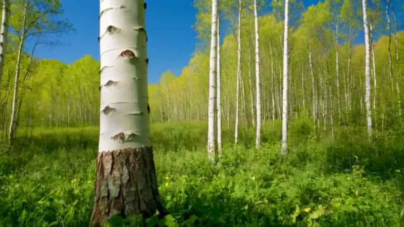 Persona contempla un bosque de álamos