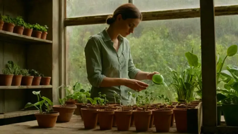 Persona cuida un bulbo en un invernadero