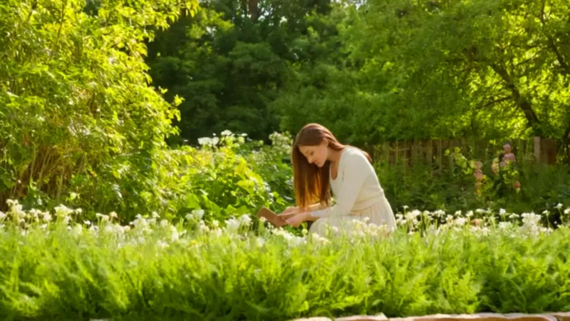 Una mujer cuida flores en el jardín