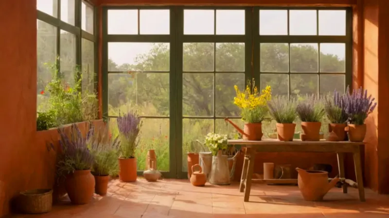 Mujer arregla flores en su luminoso taller