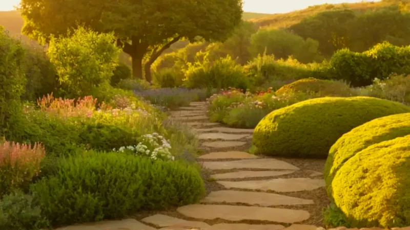 Un jardinero trabaja al atardecer