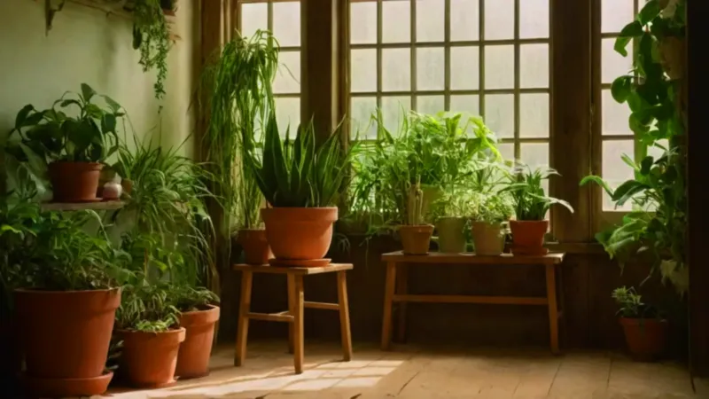 Persona contempla plantas a contraluz