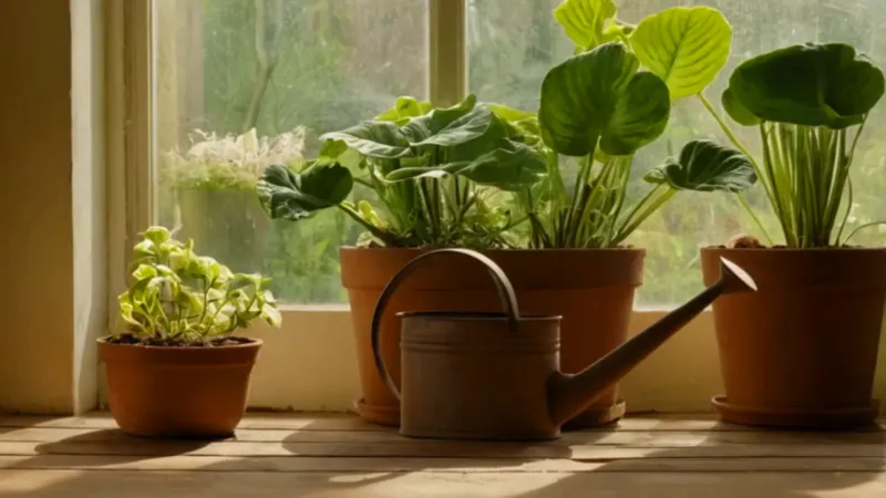 Trasplantando una planta a la luz matutina