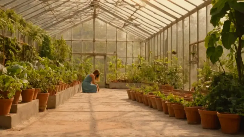 Alguien cuida plantas dentro de un invernadero