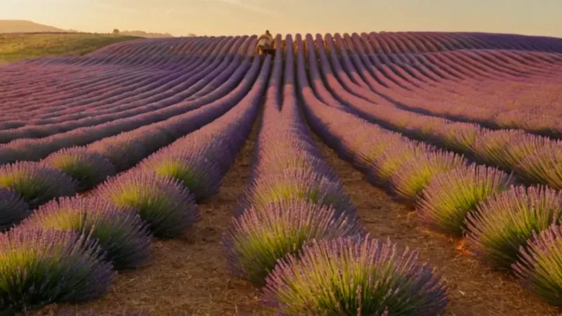 Soledad dorada en un campo de lavanda