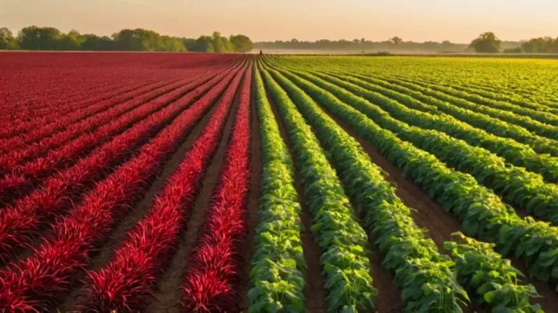 Hombre observando el campo de amaranto