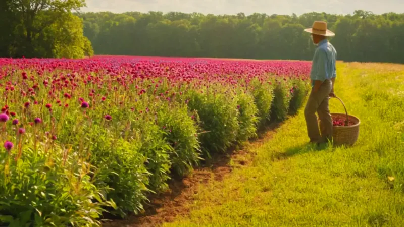 Una persona cosecha flores en el campo