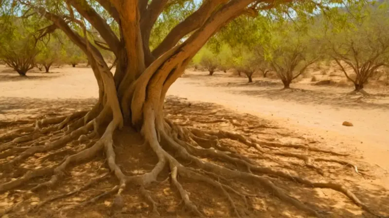 Una persona cultiva un árbol en secano