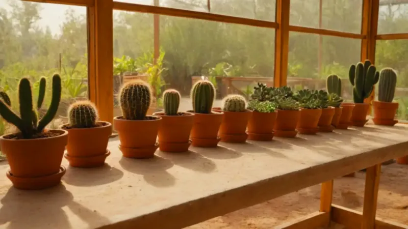 Alguien planta suculentas en un invernadero