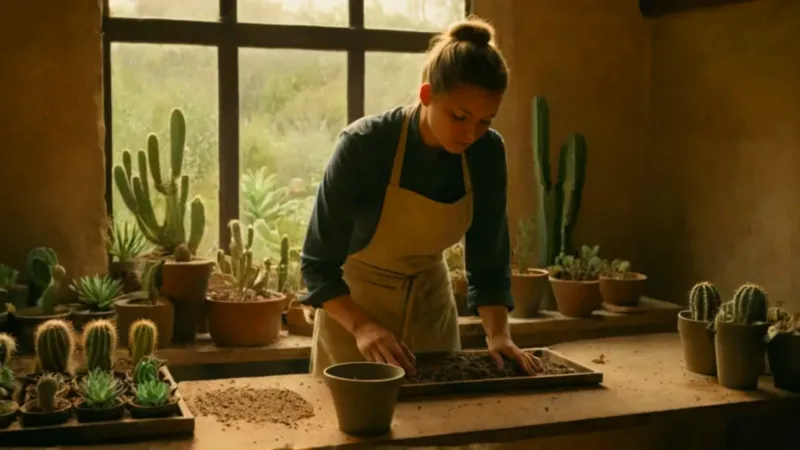 Un jardinero trabaja en su invernadero