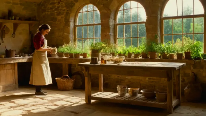 Una herbolaria prepara hierbas en su taller