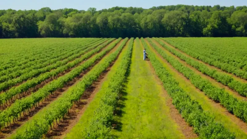 Cosecha de arándanos en un campo soleado