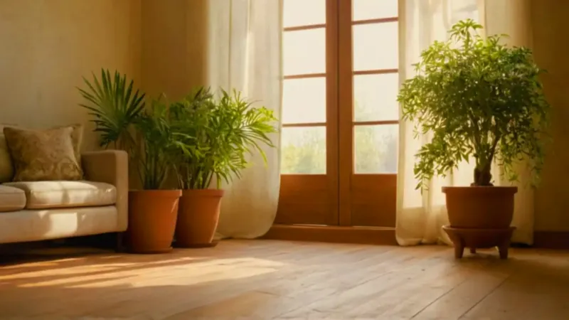 Una persona examina atentamente una planta al sol