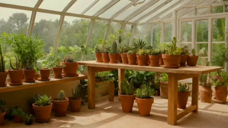 Una mujer cuida plantas en un invernadero