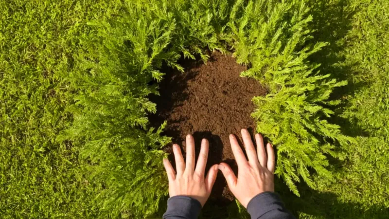 Alguien planta un pequeño árbol