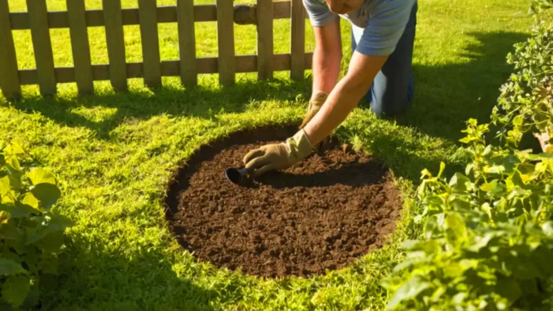 Alguien planta un arbolito en el jardín
