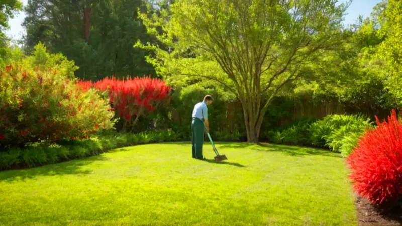 Jardinero podando un árbol en el jardín