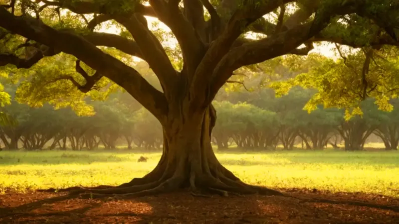 Una persona trabaja bajo un árbol carao