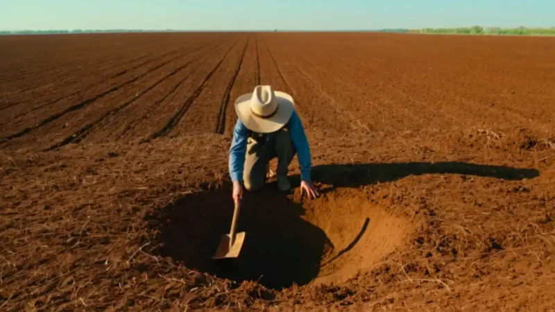 Un agricultor planta un árbol