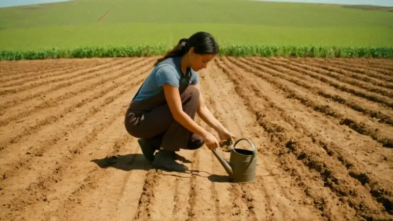 Alguien planta un árbol en el campo