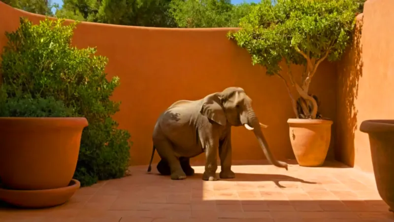 Alguien cuida plantas en un patio soleado
