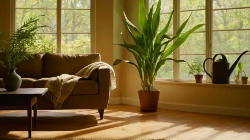 Una persona riega una planta al sol