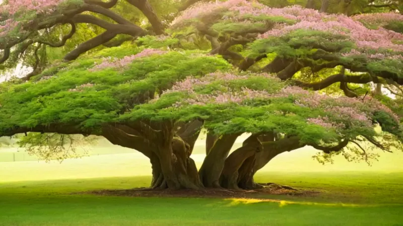 Un árbol inmenso empequeñece una figura