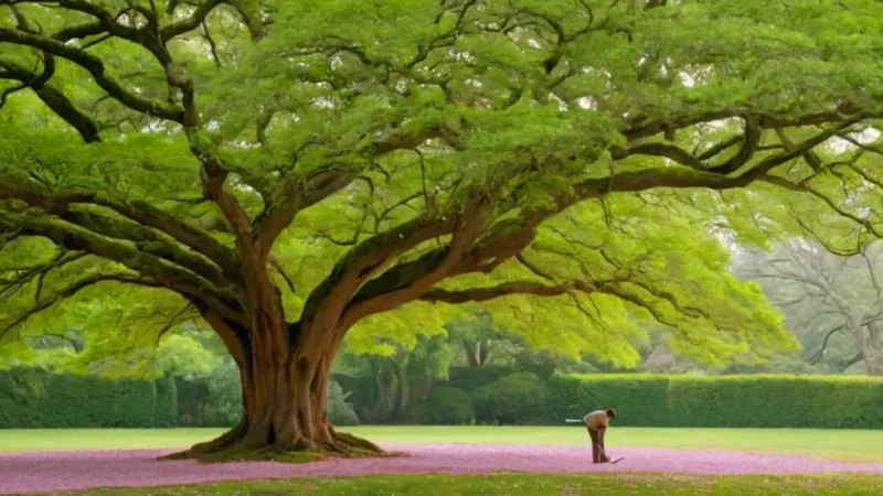 El inmenso árbol empequeñece a la figura