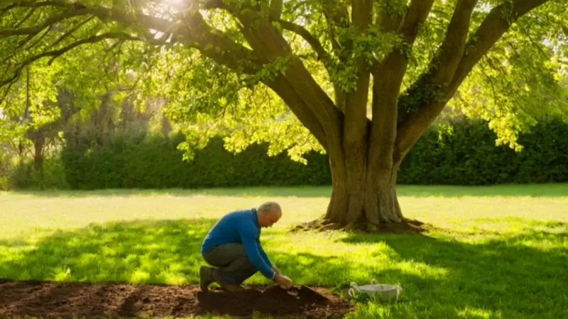 Alguien cultiva un árbol en el huerto