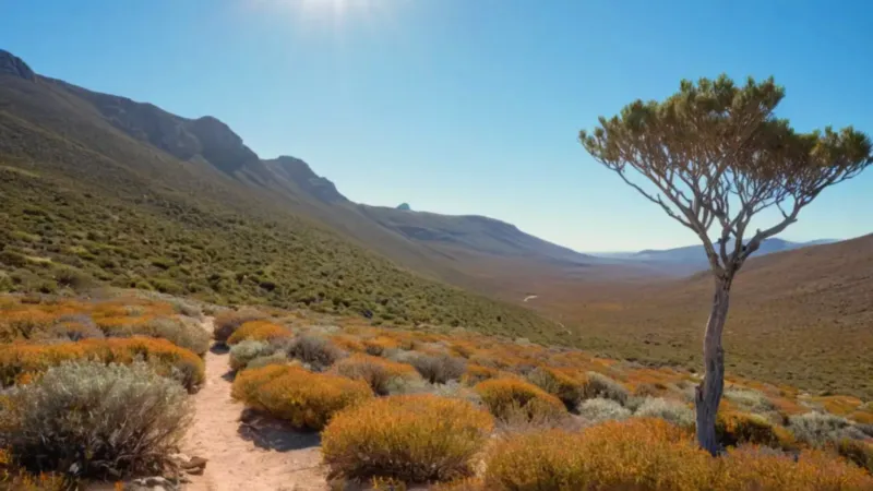 Un excursionista contempla un árbol en la montaña