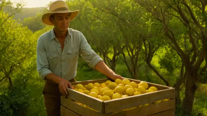 Cosecha de limones bajo el sol