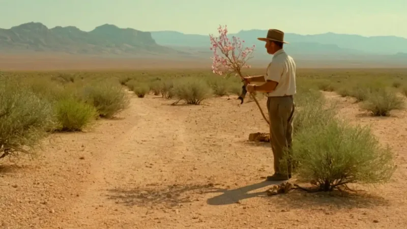 Una figura poda un árbol del desierto