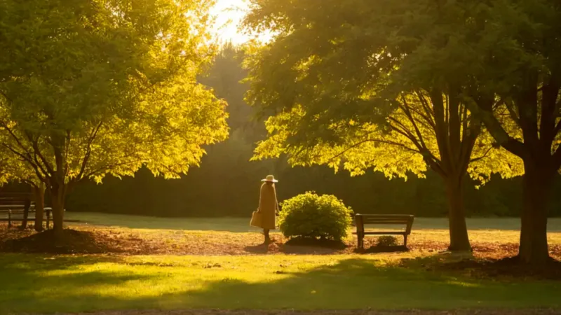 Alguien cuida árboles en un vivero brumoso