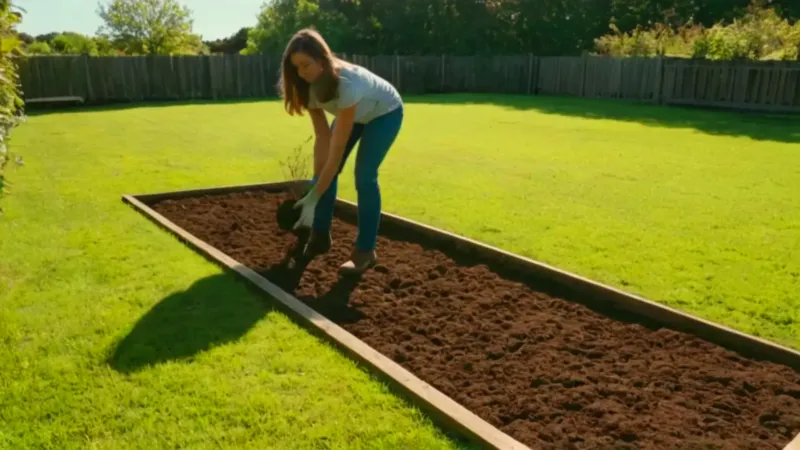 Alguien planta un arbolito en el jardín