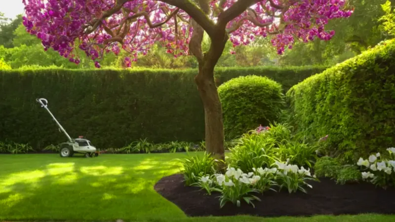 Una persona poda un árbol en flor