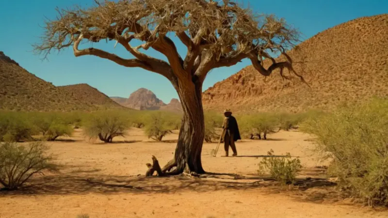 Alguien poda un árbol en el desierto