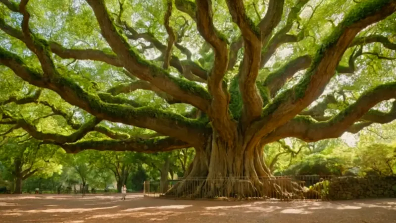Un colosal árbol domina la plaza