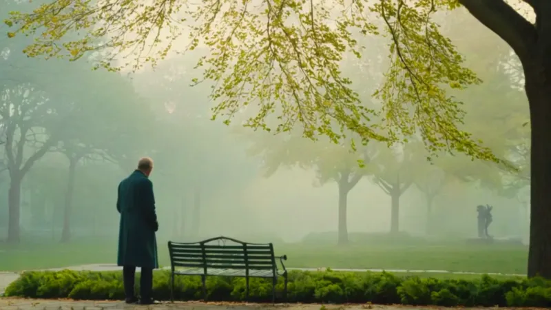 Persona contempla un árbol en la plaza