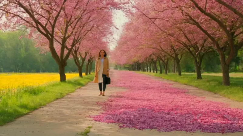 Una calle primaveral repleta de flores