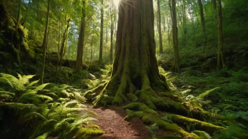 El bosque inmenso empequeñece la figura