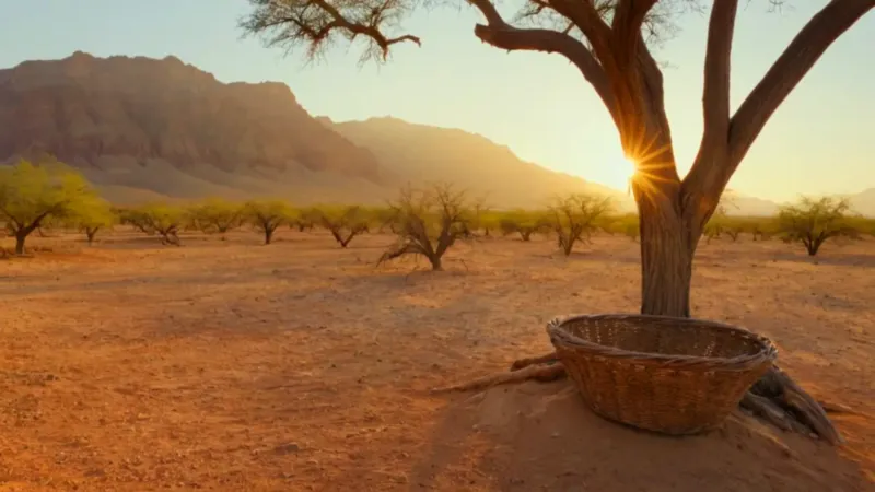 Una figura recoge leña en el desierto